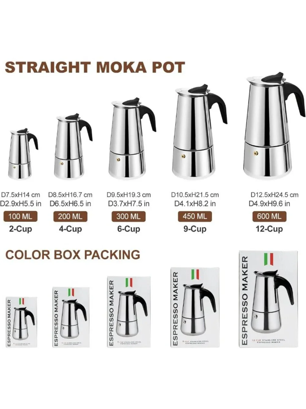 Stainless Steel Moka Pot Espresso Maker - 4 Cup Stovetop Percolator for Home